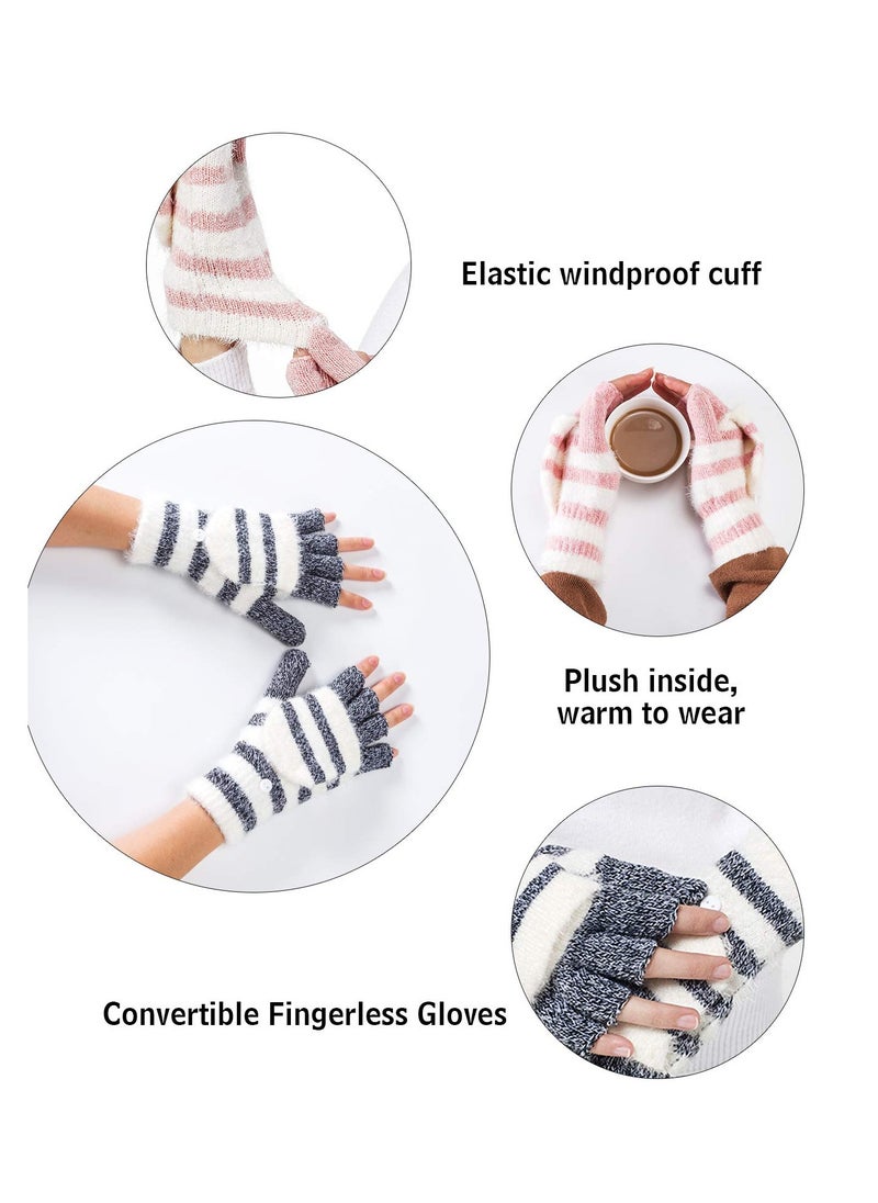 Excefore Winter Knitted Convertible Fingerless Gloves Wool Mittens Warm Mitten Glove for Women  - Image 4