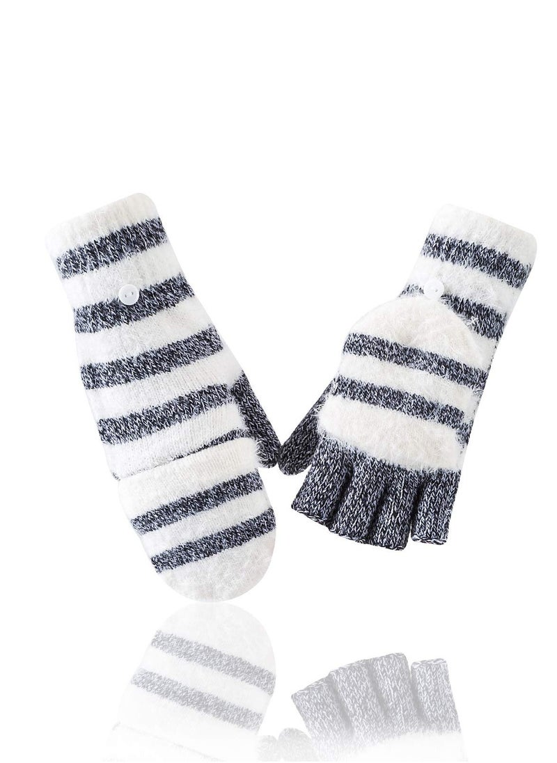 Excefore Winter Knitted Convertible Fingerless Gloves Wool Mittens Warm Mitten Glove for Women  - Image 1
