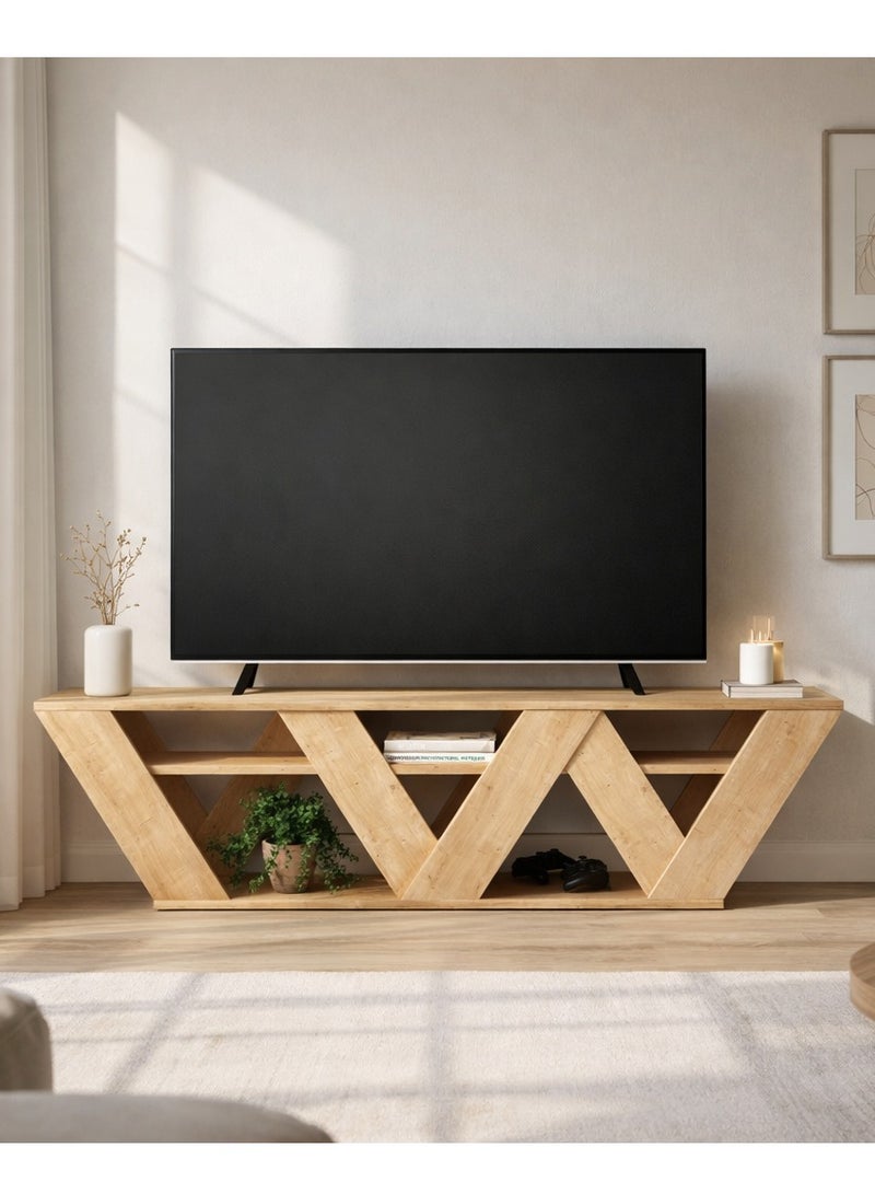 Mourah Home Ralla Modern Tv Stand Up To 65 Inches Tvs | Modern Tv Units For Living Room | 2Tier Shelf Wooden Storage Cabinet | 158X30X40 Cm| Oak - Image 1