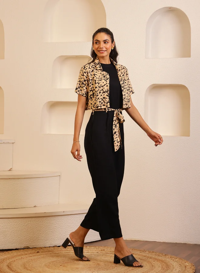 sanskrutihomes sanskrutihomes Floral Printed Collared Short Sleeve Jumpsuit