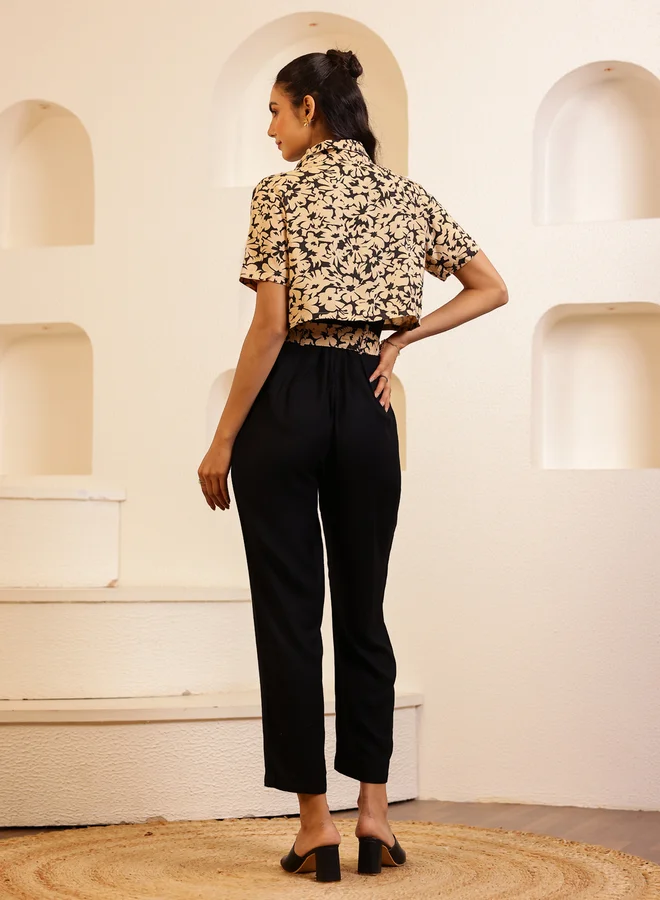 sanskrutihomes sanskrutihomes Floral Printed Collared Short Sleeve Jumpsuit