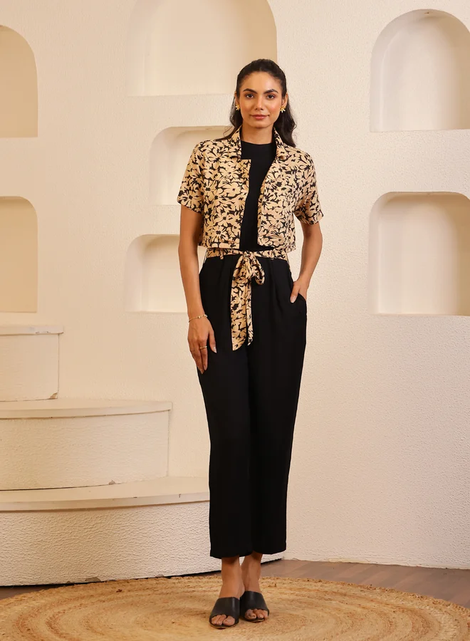 sanskrutihomes sanskrutihomes Floral Printed Collared Short Sleeve Jumpsuit