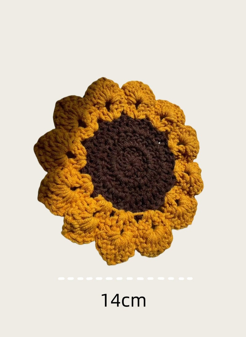 Hand-Woven Coasters Sunflower Coasters Kitchen Insulated Coasters Tabletop Accessory Set of 2 Tabletop Decorations Heat Resistant 2 Colors  - Image 2