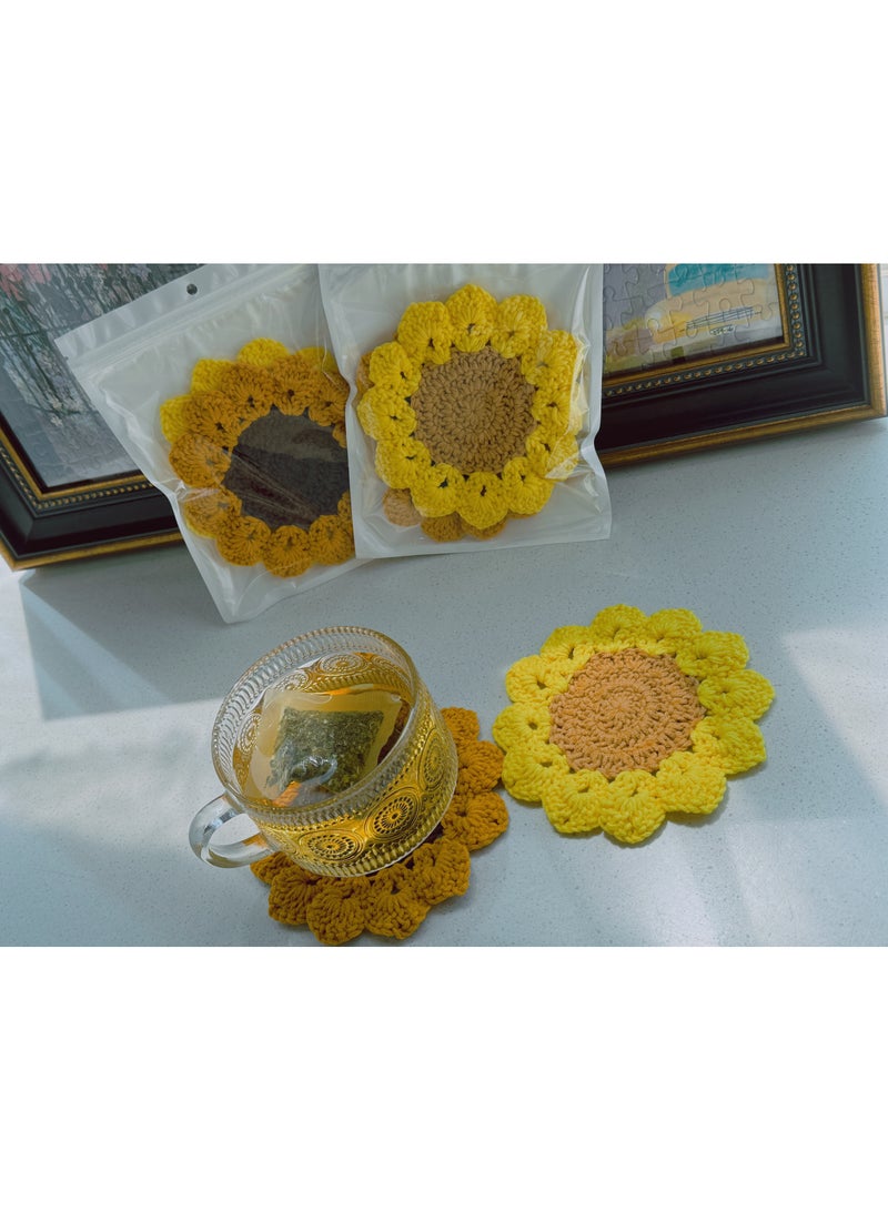 Hand-Woven Coasters Sunflower Coasters Kitchen Insulated Coasters Tabletop Accessory Set of 2 Tabletop Decorations Heat Resistant 2 Colors  - Image 4