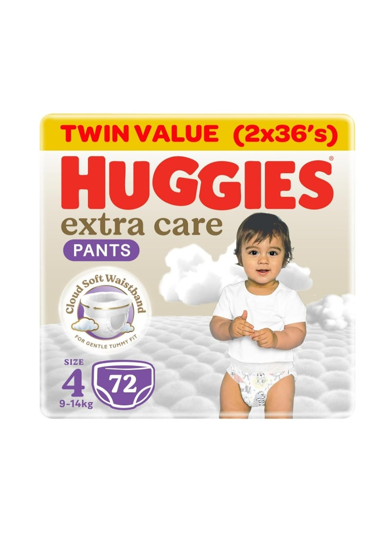 Huggies Extra Care Baby Culottes, Size 4 (9-14 kg), Mega Pack, 72 Diaper Pants - Image 1