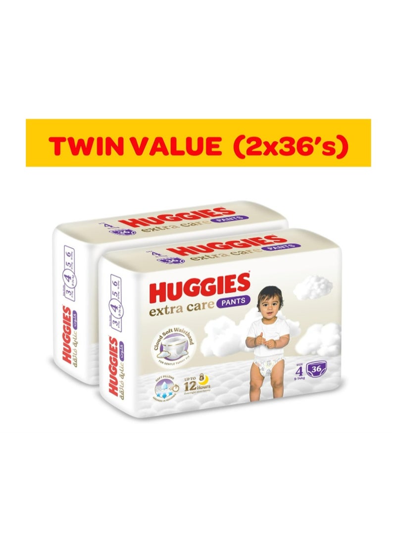 Huggies Extra Care Baby Culottes, Size 4 (9-14 kg), Mega Pack, 72 Diaper Pants - Image 2