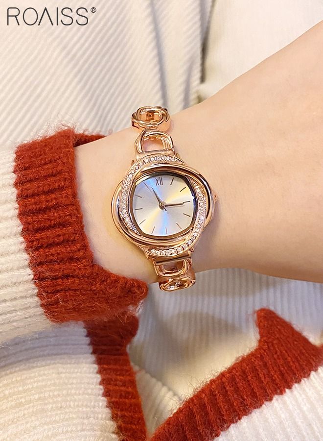 roaiss Women's Bracelet Quartz Watch with Analog Display Round White Dial and Cross Design Bezel Set with Rhinestones Waterproof Elegant Wristwatch as Gift for Ladies - Image 2
