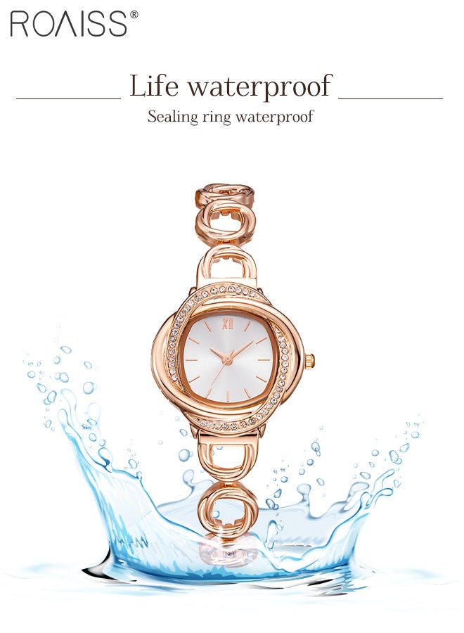 roaiss Women's Bracelet Quartz Watch with Analog Display Round White Dial and Cross Design Bezel Set with Rhinestones Waterproof Elegant Wristwatch as Gift for Ladies - Image 5