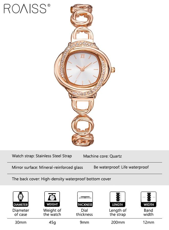 roaiss Women's Bracelet Quartz Watch with Analog Display Round White Dial and Cross Design Bezel Set with Rhinestones Waterproof Elegant Wristwatch as Gift for Ladies - Image 4