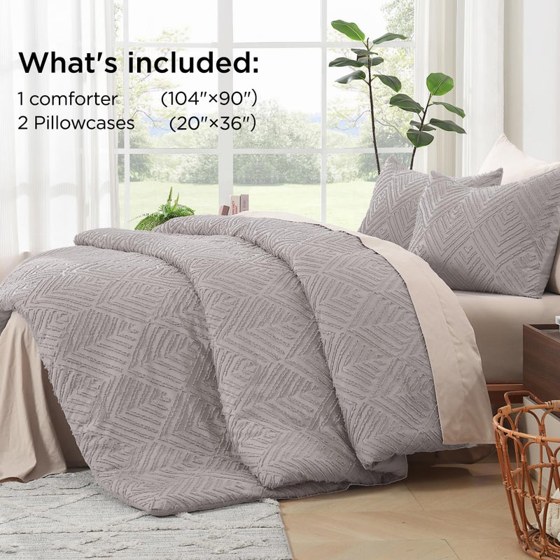 Litanika King Size Comforter Set Milk Grey  3 Pieces Cream Tufted Boho Farmhouse Bedding Comforter Sets  Lightweight Fluffy Comforter Bed Set For All Season (104X90In Comforter And 2 Pillowcases) - Image 5