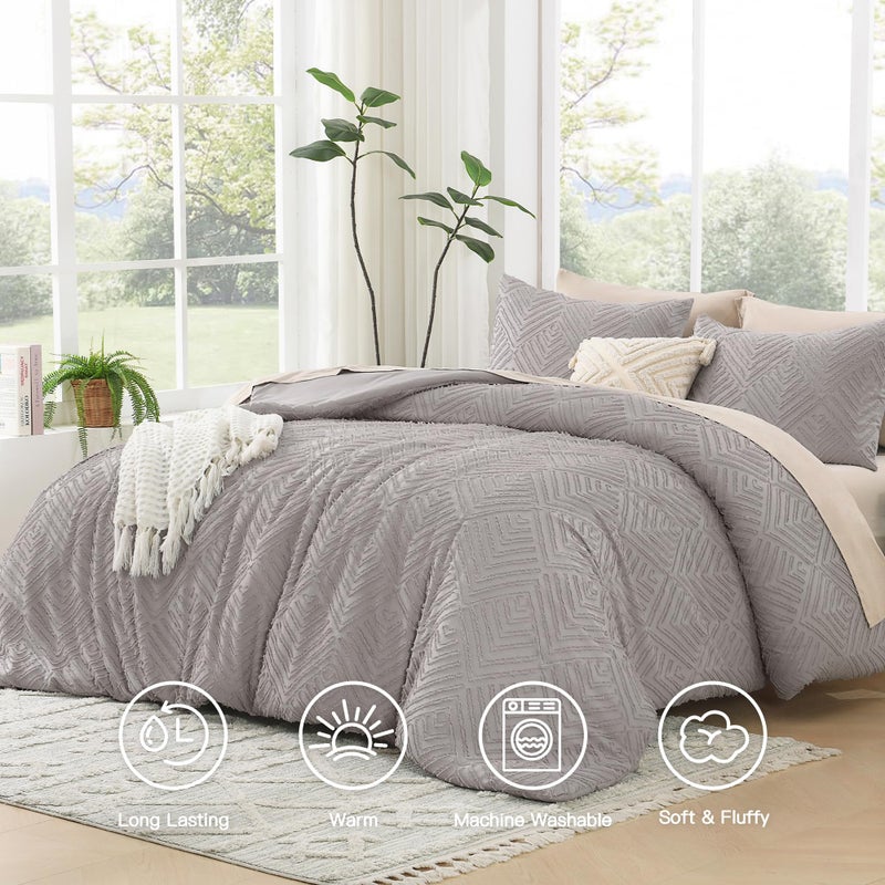 Litanika King Size Comforter Set Milk Grey  3 Pieces Cream Tufted Boho Farmhouse Bedding Comforter Sets  Lightweight Fluffy Comforter Bed Set For All Season (104X90In Comforter And 2 Pillowcases) - Image 3