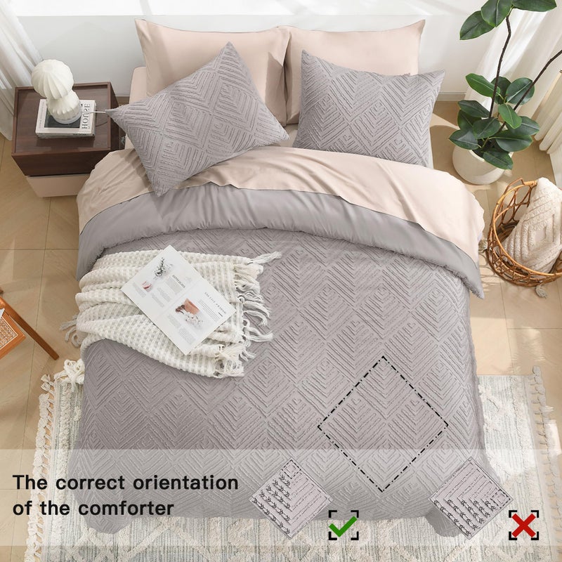 Litanika King Size Comforter Set Milk Grey  3 Pieces Cream Tufted Boho Farmhouse Bedding Comforter Sets  Lightweight Fluffy Comforter Bed Set For All Season (104X90In Comforter And 2 Pillowcases) - Image 4