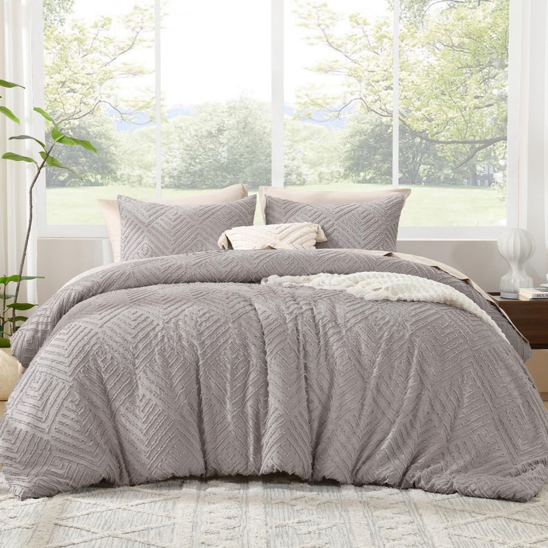 Litanika King Size Comforter Set Milk Grey  3 Pieces Cream Tufted Boho Farmhouse Bedding Comforter Sets  Lightweight Fluffy Comforter Bed Set For All Season (104X90In Comforter And 2 Pillowcases) - Image 1
