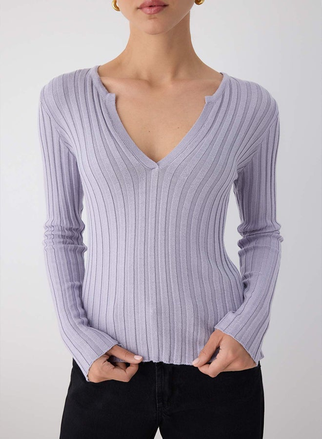 trendyol Wardrobe Essentials Lilac Mercerized Look Ribbed Knitwear Sweater | - Image 3