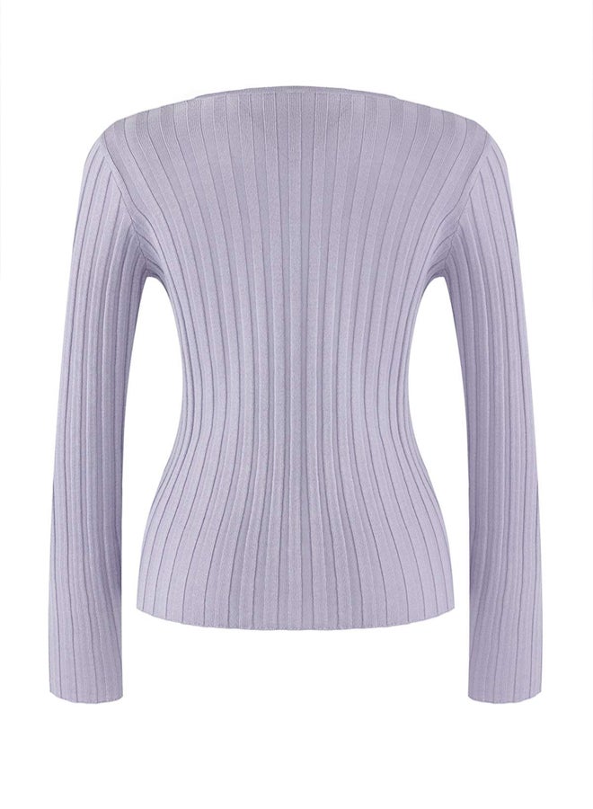 trendyol Wardrobe Essentials Lilac Mercerized Look Ribbed Knitwear Sweater | - Image 5