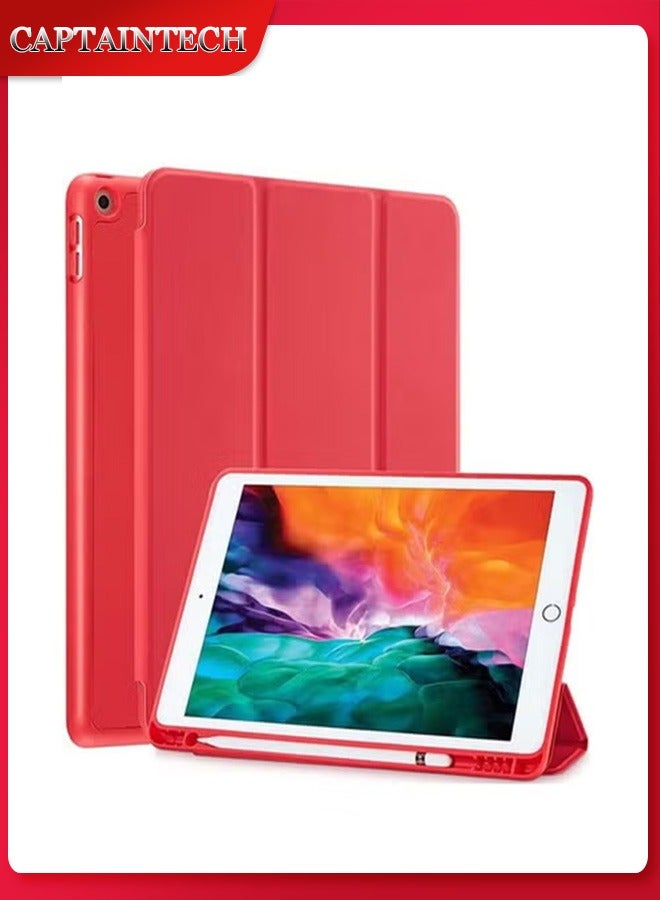 Captaintech iPad 10.2 Inch Case (9th/8th/7th Gen 2021-2019) – Slim Protective Cover with Pencil Holder u0026 Magnetic Stand | Auto Sleep/Wake | Soft TPU Back – (Red) ﻿ - Image 1