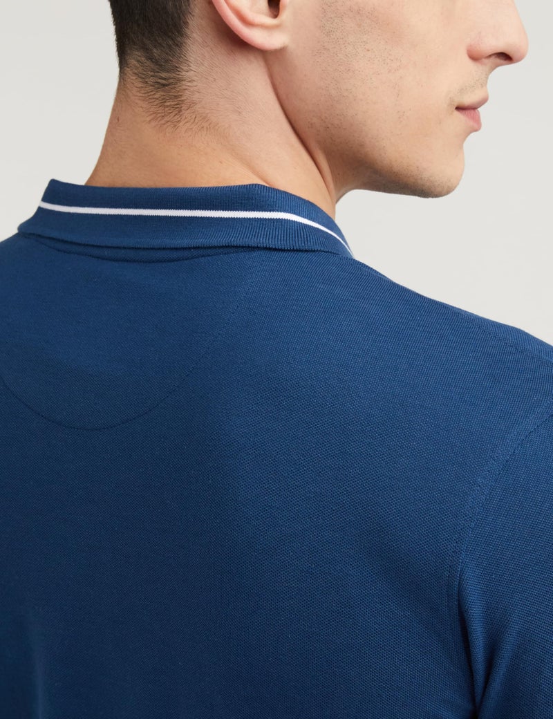 Peter England Men's Regular Fit Branded Insignia Half Sleeve Polo T-Shirt | Cotton Rich | Premium Pique Weave, 2XL, Blue - Image 5