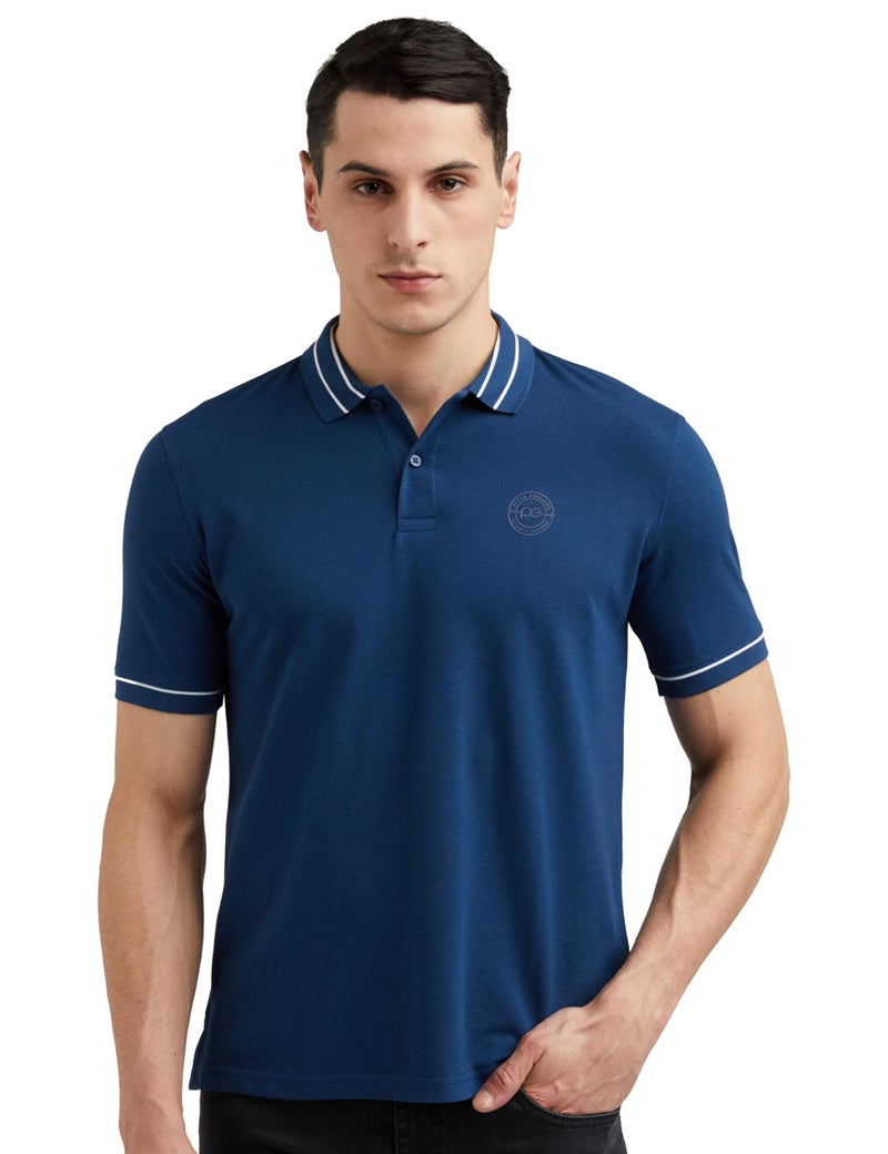 Peter England Men's Regular Fit Branded Insignia Half Sleeve Polo T-Shirt | Cotton Rich | Premium Pique Weave, 2XL, Blue - Image 1