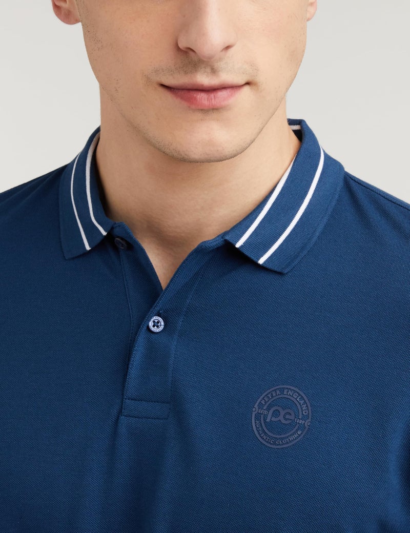 Peter England Men's Regular Fit Branded Insignia Half Sleeve Polo T-Shirt | Cotton Rich | Premium Pique Weave, 2XL, Blue - Image 3