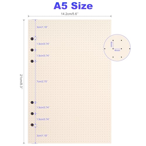 Tofun A5 Dot Grid Paper, 6 Hole Punched,A5 Dotted Refill Paper for Planner/Binders/Organizer, 8.3x5.6 Inch,80 Sheets,Beige,100GSM (1) - Image 2
