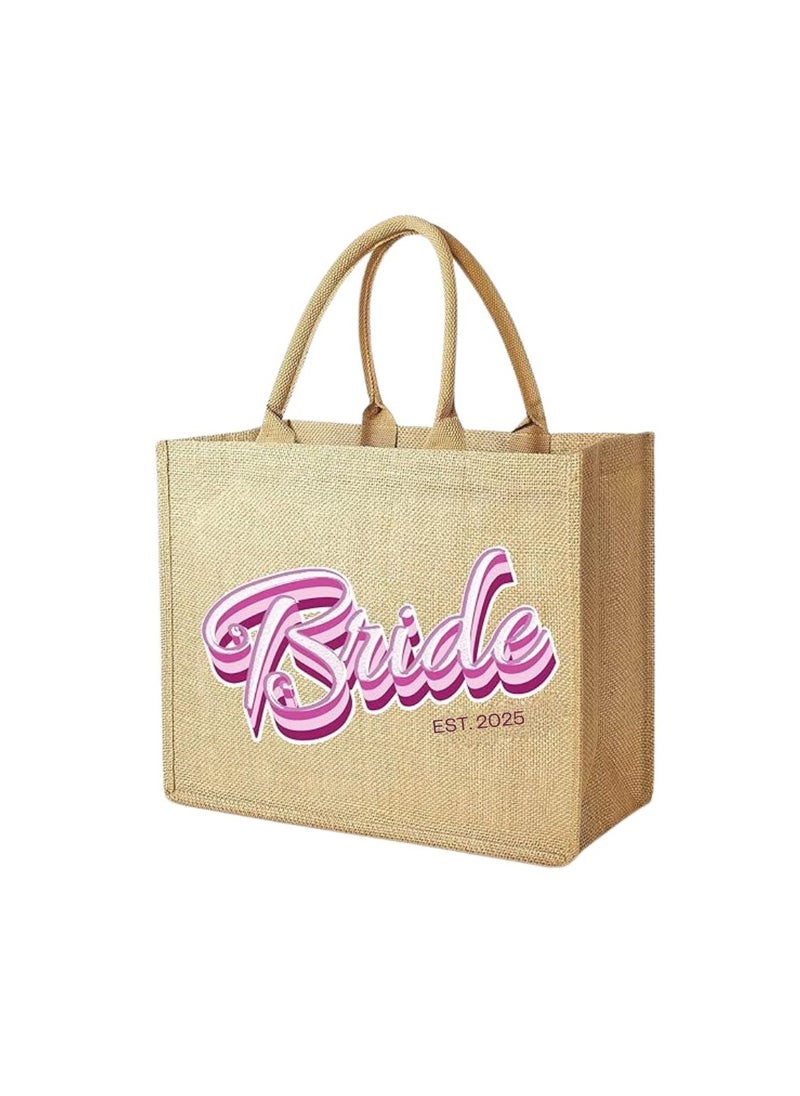 PRINTSHOP4ME Jute Tote Bag-Bride Est-Wedding Party Gift Bag For Bridesmaids And Guests-Wedding Party Favors  - Image 1