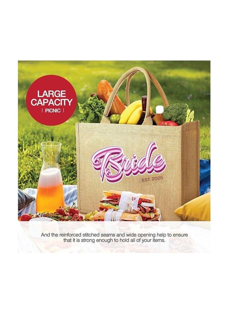 PRINTSHOP4ME Jute Tote Bag-Bride Est-Wedding Party Gift Bag For Bridesmaids And Guests-Wedding Party Favors  - Image 4
