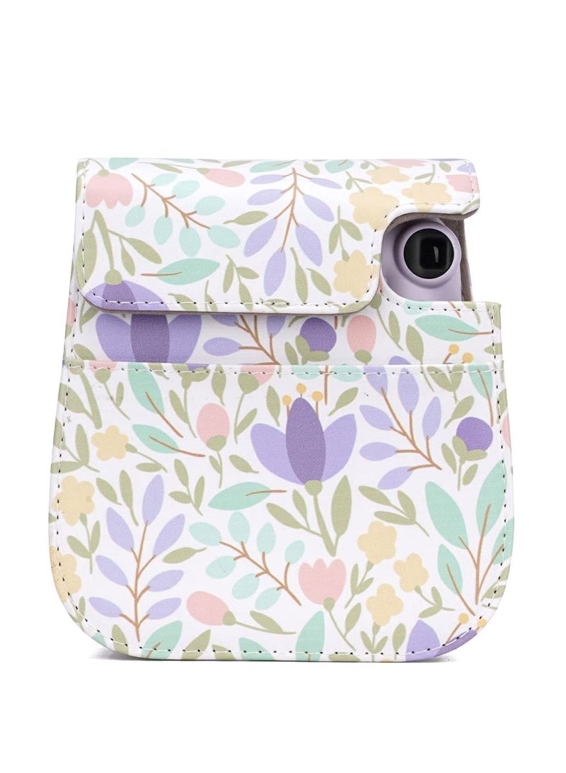 Y&D Camera Bag Compatible with Fujifilm Instax Mini 11 Instant Protective Vintage Floral Pu Leather Organizer Shoulder Strap Purple - Image 3