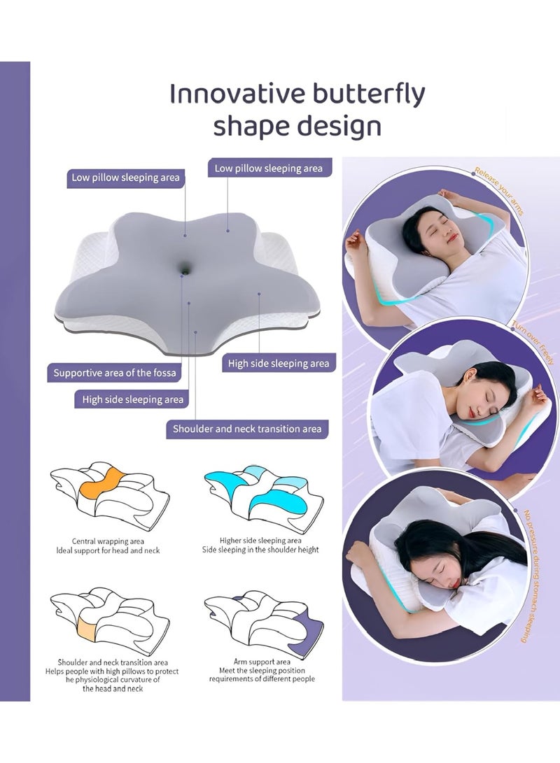 Rakzai Memory Foam Cervical Pillow for Neck & Shoulder Pain Relief – Orthopedic Butterfly Shape Bed Pillow with Ergonomic Neck Support and Washable Cover - Image 3