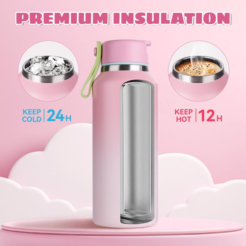 Fijinhom 12oz Toddler Cup, Insulated Kids Water Bottle for School Boys&Girls, 304 Stainless Steel Sport Water Bottle with Straws, BPA-Free, Gradient Pink - Image 4