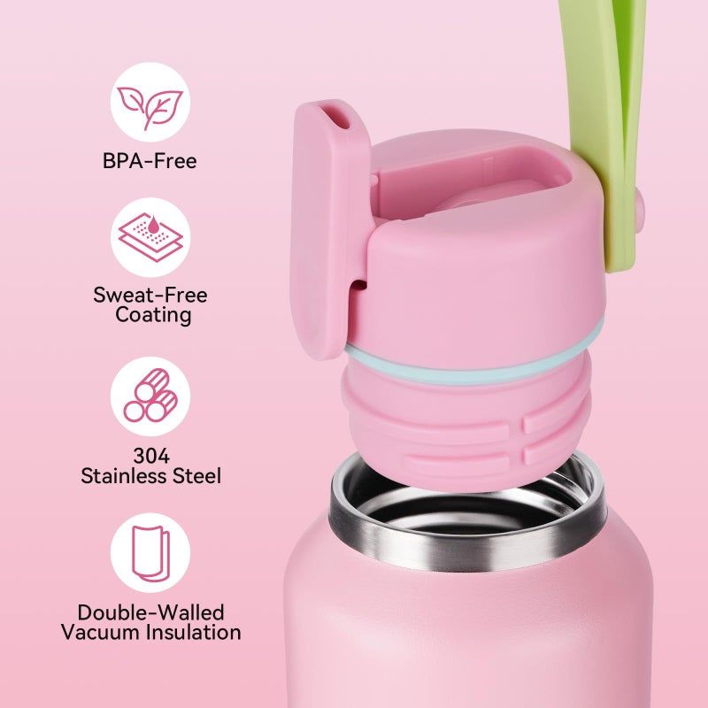 Fijinhom 12oz Toddler Cup, Insulated Kids Water Bottle for School Boys&Girls, 304 Stainless Steel Sport Water Bottle with Straws, BPA-Free, Gradient Pink - Image 2
