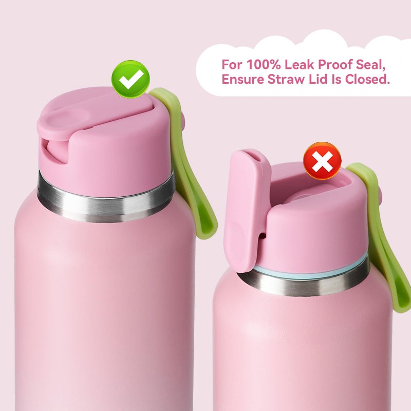 Fijinhom 12oz Toddler Cup, Insulated Kids Water Bottle for School Boys&Girls, 304 Stainless Steel Sport Water Bottle with Straws, BPA-Free, Gradient Pink - Image 3