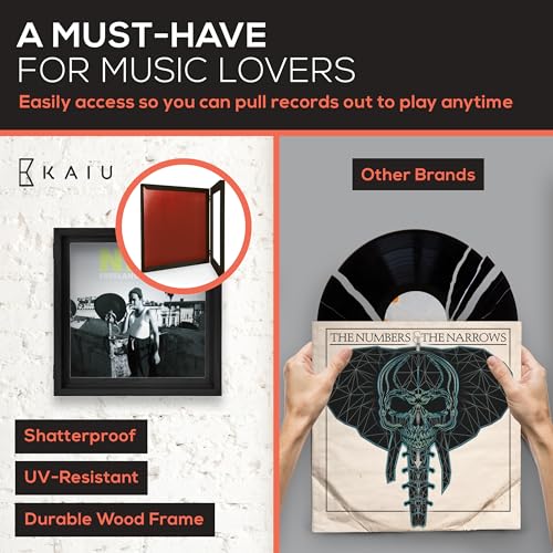 KAIU Vinyl Record Frame – Solid Wood Album Frames for Vinyl Records Accessories Gifts to Mount on Wall, 13.8 x 13.6 x 2 Inch Display Cover with Clear Acrylic – BLACK - Image 2