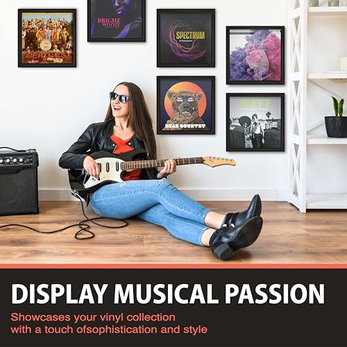 KAIU Vinyl Record Frame – Solid Wood Album Frames for Vinyl Records Accessories Gifts to Mount on Wall, 13.8 x 13.6 x 2 Inch Display Cover with Clear Acrylic – BLACK - Image 4