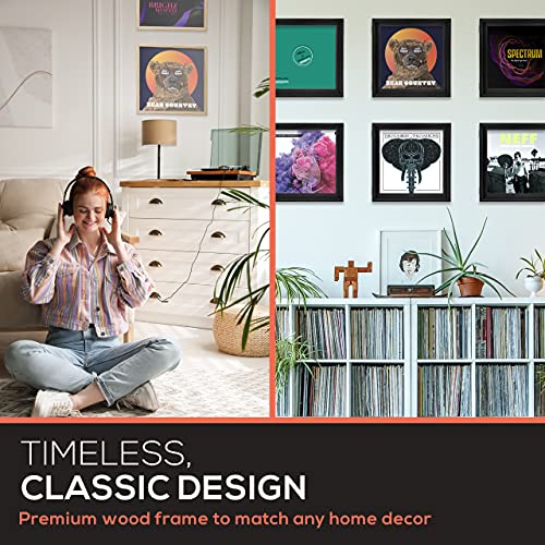 KAIU Vinyl Record Frame – Solid Wood Album Frames for Vinyl Records Accessories Gifts to Mount on Wall, 13.8 x 13.6 x 2 Inch Display Cover with Clear Acrylic – BLACK - Image 5