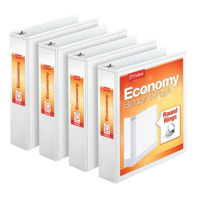 Cardinal Economy 3 Ring Binder, 2 Inch, Presentation View, White, Holds 475 Sheets, Nonstick, PVC Free, 4 Pack of Binders (79520) - Image 1