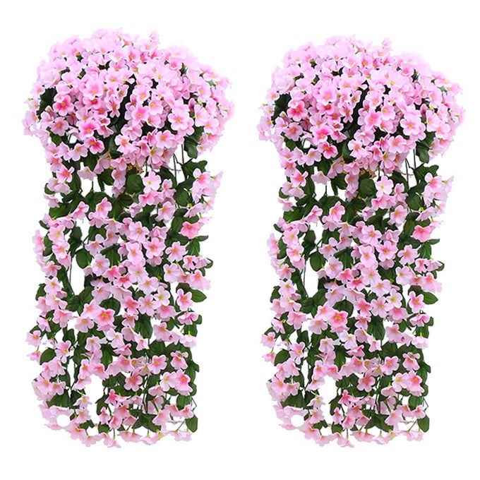 ARTIFICIAL FLOWERS VINE WISTERIA WALL PLANTS ARTIFICIAL HANGING FLOWERS IVY LIFELIKE FAUX WISTERIA HANGING GARLAND FOR HOME WEDDING GARDENYARD STRING FLORAL OUTDOOR DECORATION 2X90CMPINK