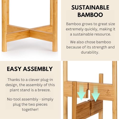Fox & Fern Bamboo Plant Stand — 14.9 Inch Fixed Size Wooden Mid Century Planter Stand for Indoor Plants (Not Included); Extra Large Flower Pot Holder for Indoor Big Pots; Plug In Design - Bamboo - Image 3
