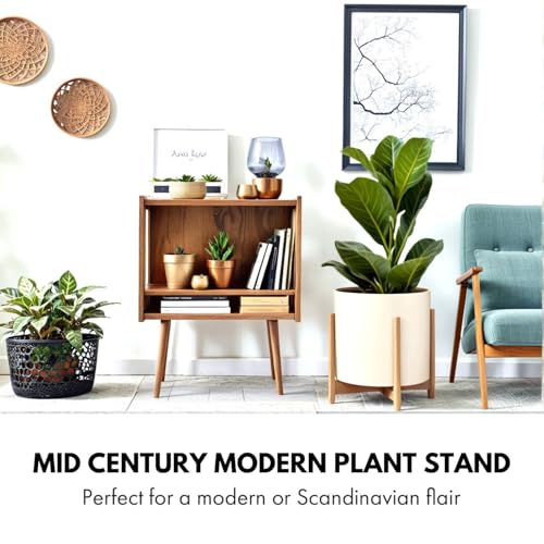 Fox & Fern Bamboo Plant Stand — 14.9 Inch Fixed Size Wooden Mid Century Planter Stand for Indoor Plants (Not Included); Extra Large Flower Pot Holder for Indoor Big Pots; Plug In Design - Bamboo - Image 2