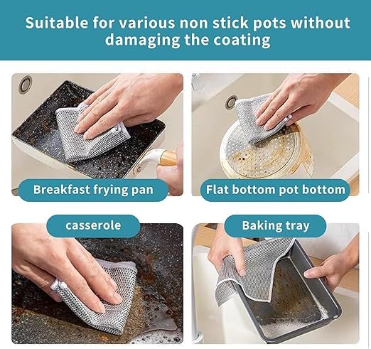 MECGREEN Non Scratch Wire Dish Cloth Pack of 10 Steel Scrubber for Utensils Cleaning Multipurpose Wet and Dry Cleaning StainlessSteel Dish Wash Scrubber for Washing Dishes Sinks Counters Double Layer - Image 2