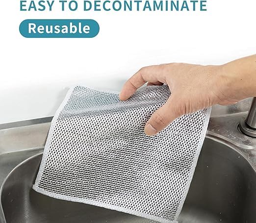 MECGREEN Non Scratch Wire Dish Cloth Pack of 10 Steel Scrubber for Utensils Cleaning Multipurpose Wet and Dry Cleaning StainlessSteel Dish Wash Scrubber for Washing Dishes Sinks Counters Double Layer - Image 3