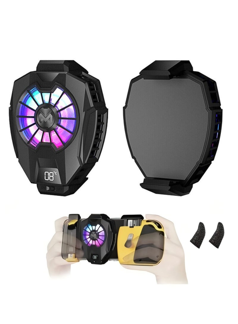 Phone Cooler，Mobile Phone Radiator Temperature Display Semiconductor Gaming Universal Cooler with Finger Gloves for Mobile Games, Streaming, Tiktok  - Image 1