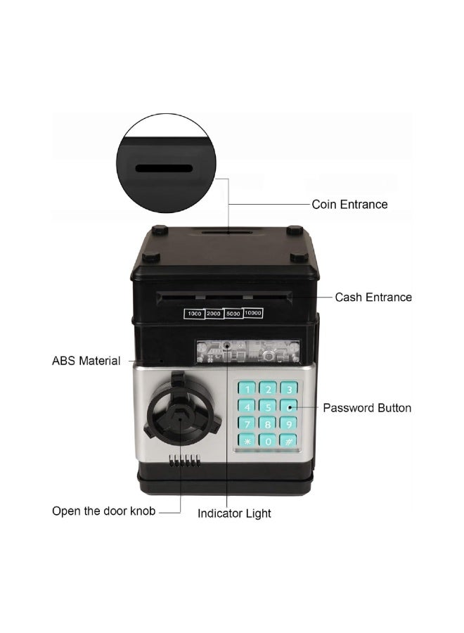 DIGI CORE Piggy Bank Cash Coin Can ATM Bank Electronic Coin Money Bank For Kids Electronic Money Bank Safe Password Protected Money Saving Box Atm For Coins And Cash Gift Toys Coin Box Black & Silver - Image 5