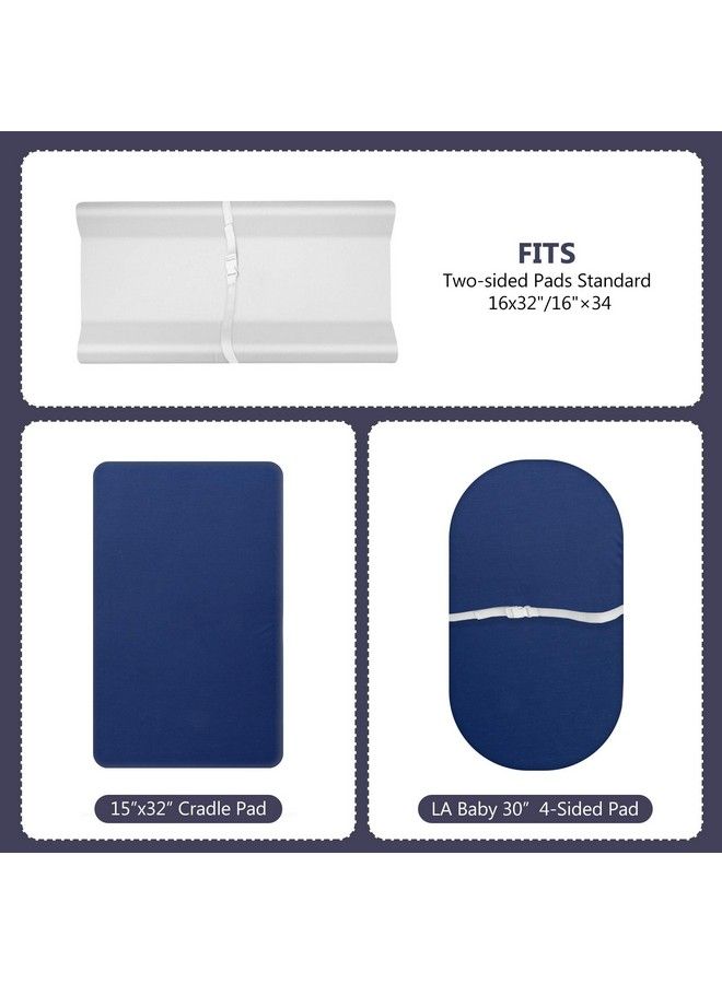 TILLYOU Changing Pad Cover Boys Jersey Knit Ultra Soft Diaper Change Table Sheets Fit 32"/34''X16" Contoured Pad Comfy Cozy 2 Pack Cradle Sheets Navy Blue & Lt Gray - Image 3