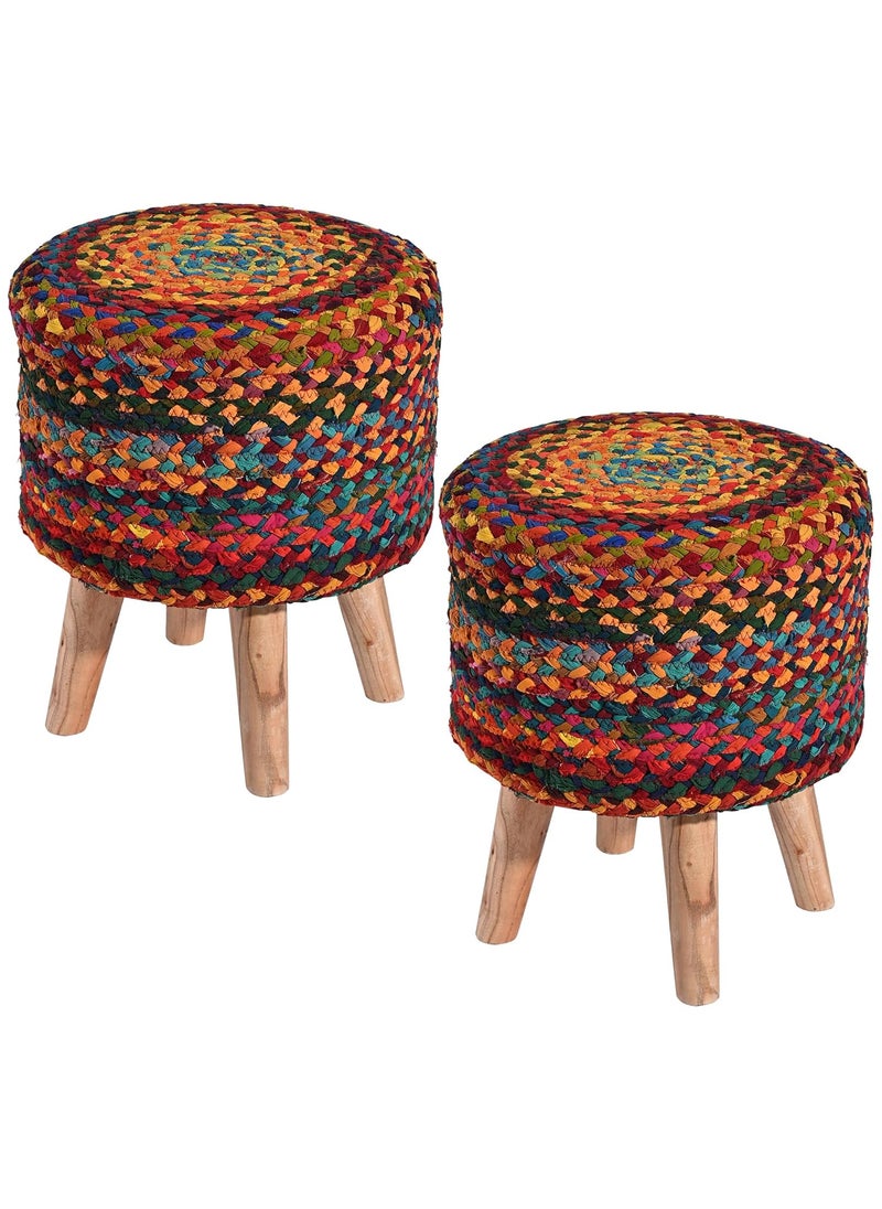 Kuber Industries Kuber Industries Pack of 2 Fluffy & Comfortable Aesthetic Ottoman for Sitting | Vanity Cushion Mudde & Puffy Sitting Stool for Living Room | Multi Chindi- Brown  - Image 1