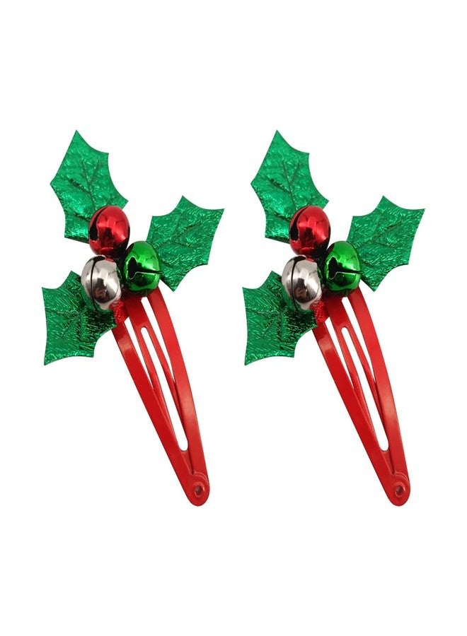 ccHuDE 2 Pcs Christmas Holly Hair Clips Xmas Themed Hair Clips Jingle Bell Hair Barrettes Cute Hair Clamps Non Slip Hair Clasps Decorative Hair Clips Red Christmas Hair Accessories for Girls Women - Image 1