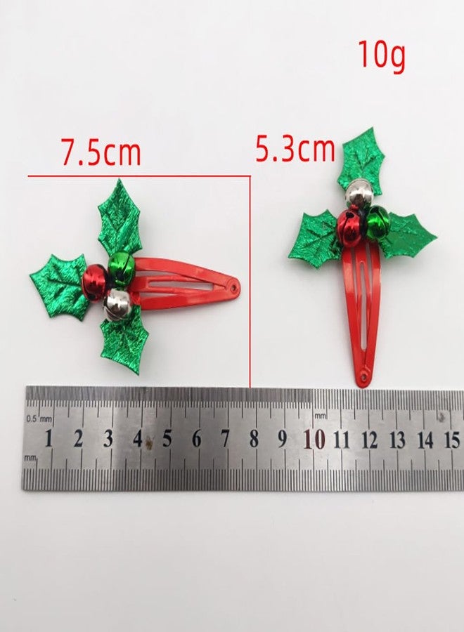 ccHuDE 2 Pcs Christmas Holly Hair Clips Xmas Themed Hair Clips Jingle Bell Hair Barrettes Cute Hair Clamps Non Slip Hair Clasps Decorative Hair Clips Red Christmas Hair Accessories for Girls Women - Image 2