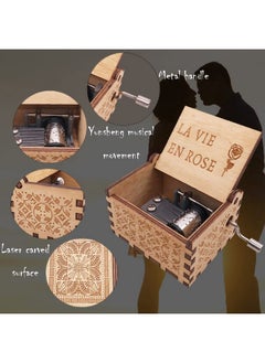 YouTang Youtang Gifts for Her Him, La Vie En Rose Wood Music Box, Antique Engraved Wooden Musical Boxes Gifts for Lover on Valentine's Day, Father's Day,Mother's Day,Christmas,New Year(Handcrank)  - Image 3