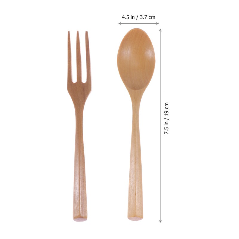 Fork Spoon Set Japanese Style Travel Portable Tableware Triangle Handle Dinnerware (Fork Spoon Set Wood) - Image 4