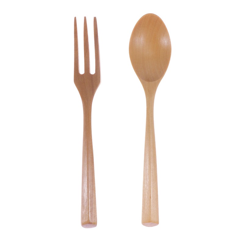 Fork Spoon Set Japanese Style Travel Portable Tableware Triangle Handle Dinnerware (Fork Spoon Set Wood) - Image 3