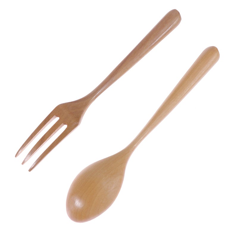 Fork Spoon Set Japanese Style Travel Portable Tableware Triangle Handle Dinnerware (Fork Spoon Set Wood) - Image 1